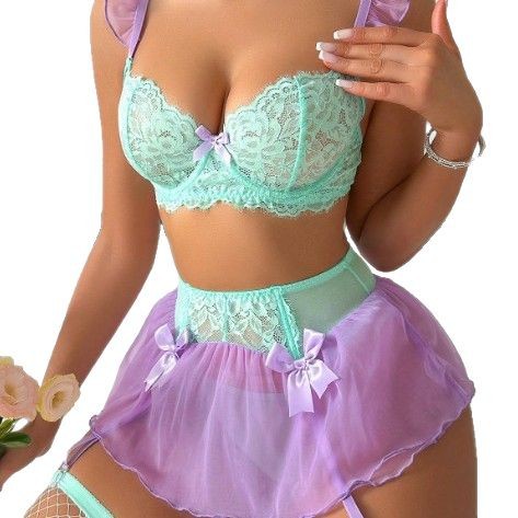 Women Sexy Lace Erotic Set Bow - Lace Bralette Set ulasan dan harga